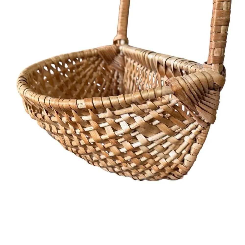 Vintage Woven Wall Basket with Handle Tan Colored